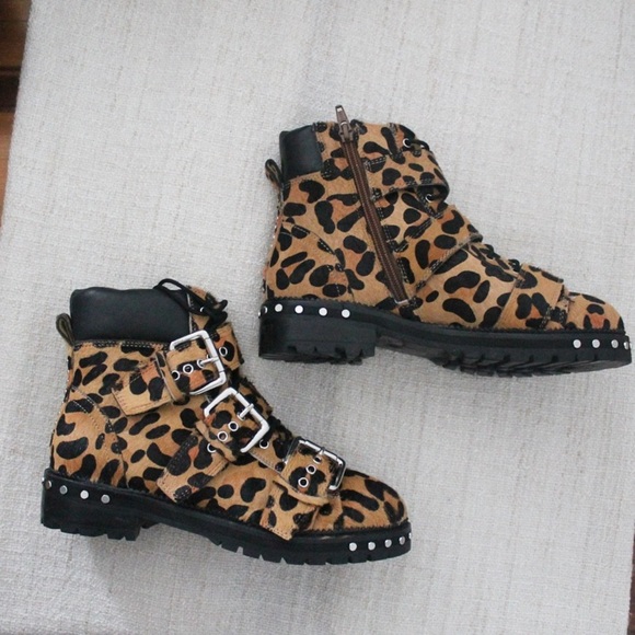 Topshop Shoes - NWOT TOPSHOP Leopard Textured Buckle and Lace Up Studded Boots L775
